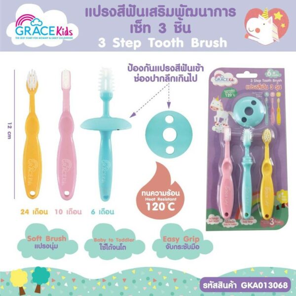 Grace Kids แปรงสีฟันเสริมพัฒนาการเซ็ท 3 ชิ้น (Grace Kids 3 Steps Toothbrush For Baby)