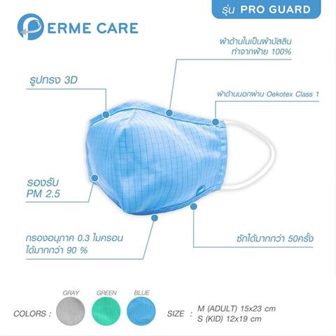 Perme Care หน้ากากอนามัยเด็ก แบบซักได้ รุ่น Pro Guard (Perme Care Face Mask Pro Guard)