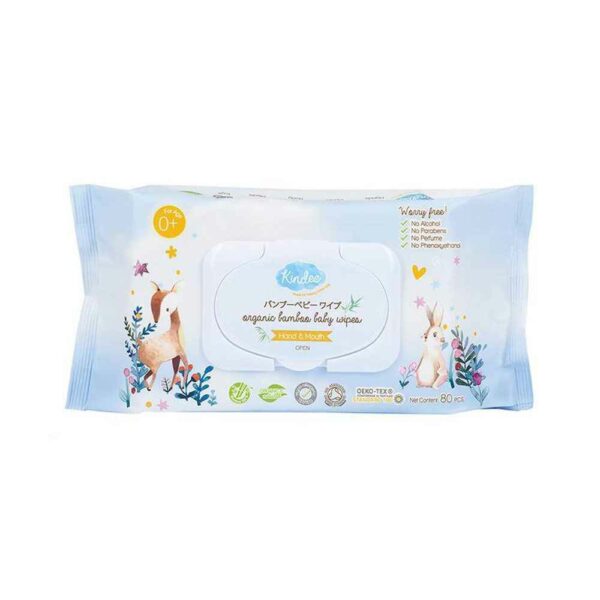 Kindee คินดี้ ออร์แกนิค แบมบู เบบี้ไวพ์ (80แผ่น) เยื่อไผ่ 100%